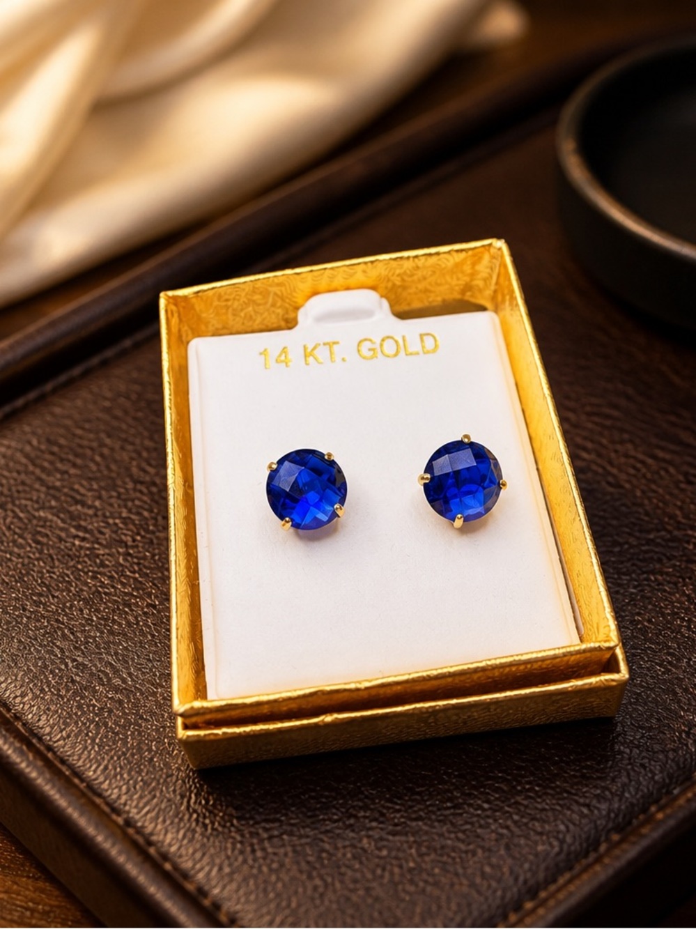 14K White Gold Blue Sapphire Round Stud Earrings 1-1/5 ct. tw.